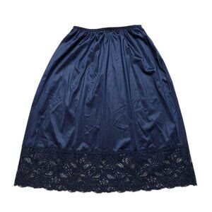 Vintage Warners Floral Lace Slip Skirt Sz Medium Style # 55351 Navy Blue